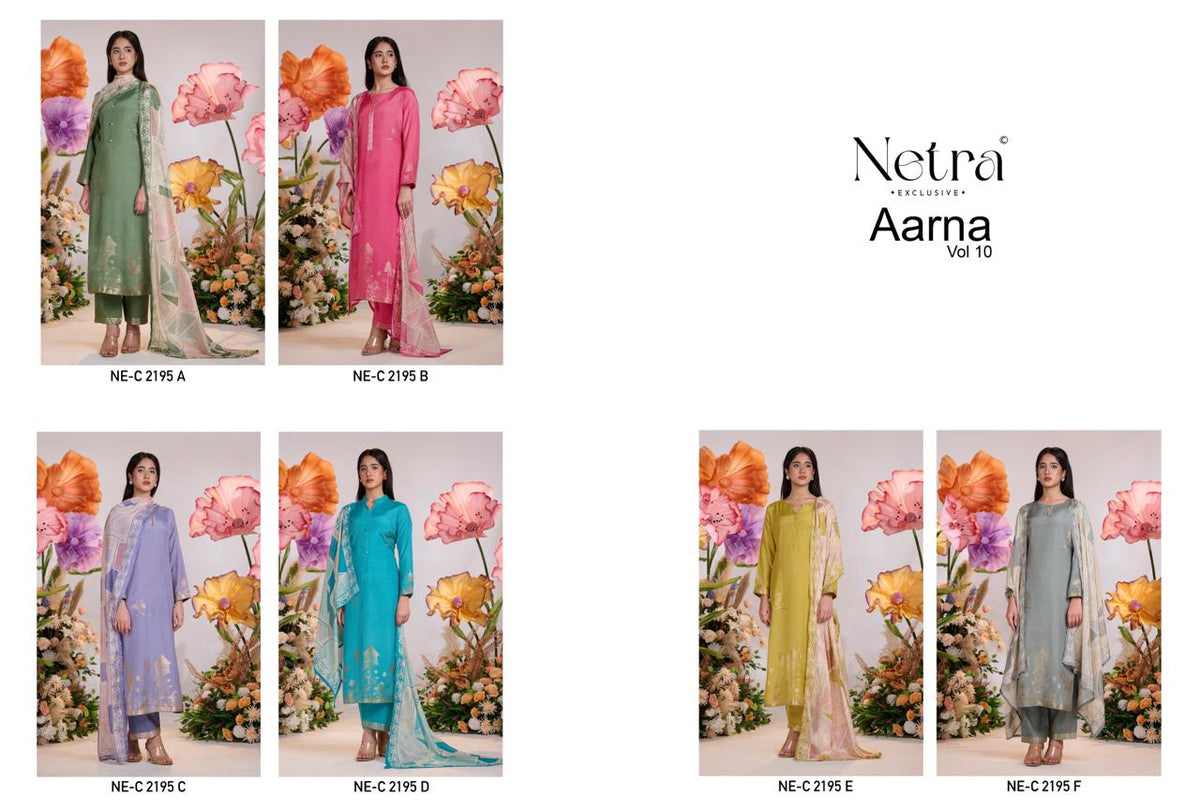 Aarna Vol 10 Netra Bemberg Muslin Pant Style Suits Wholesale Price