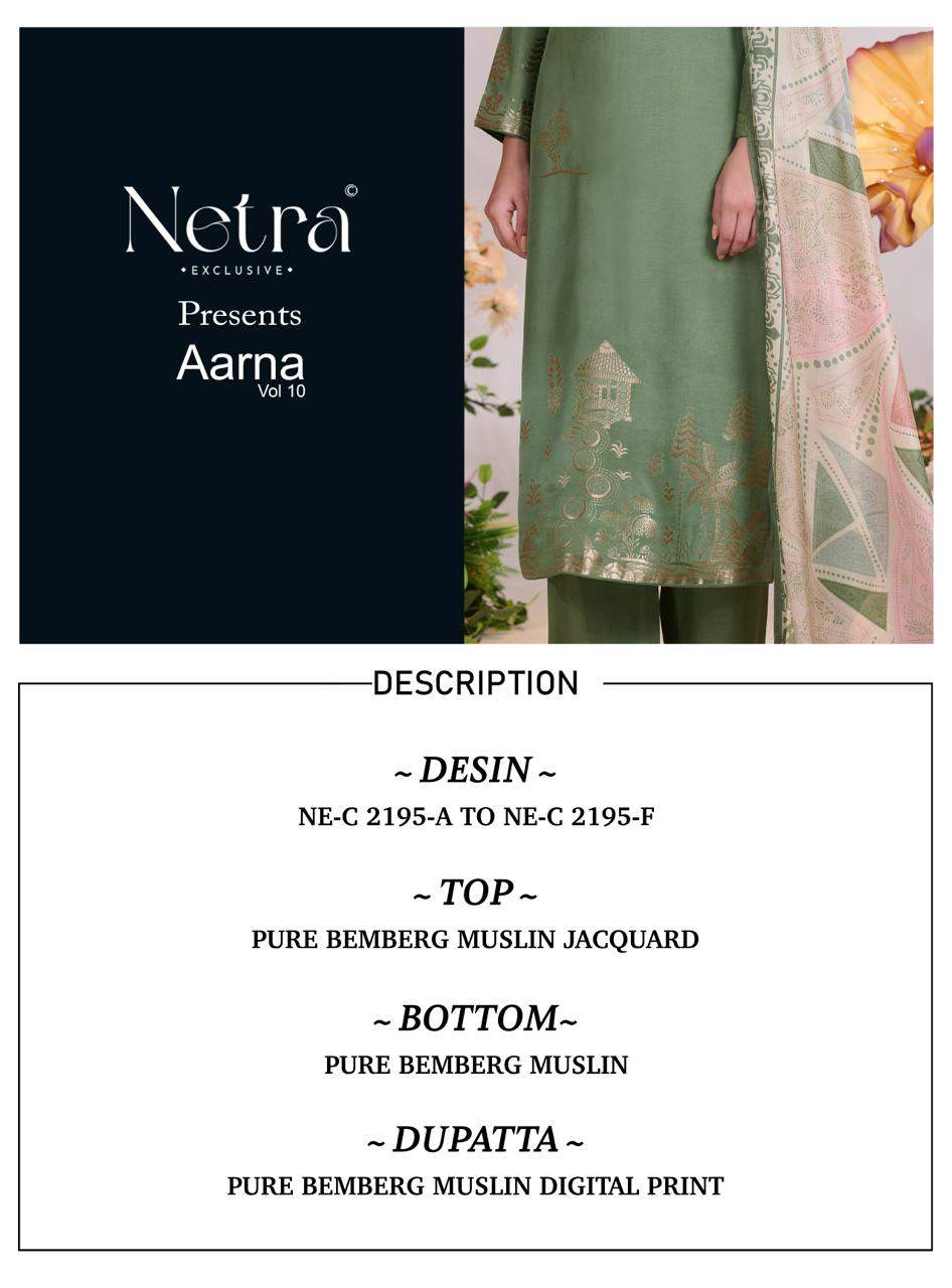 Aarna Vol 10 Netra Bemberg Muslin Pant Style Suits Wholesale Price