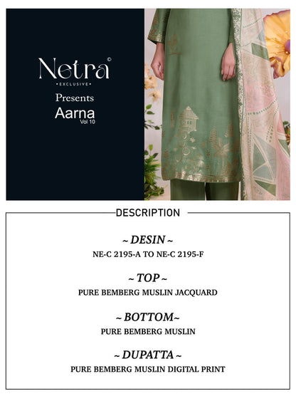 Aarna Vol 10 Netra Bemberg Muslin Pant Style Suits Wholesale Price
