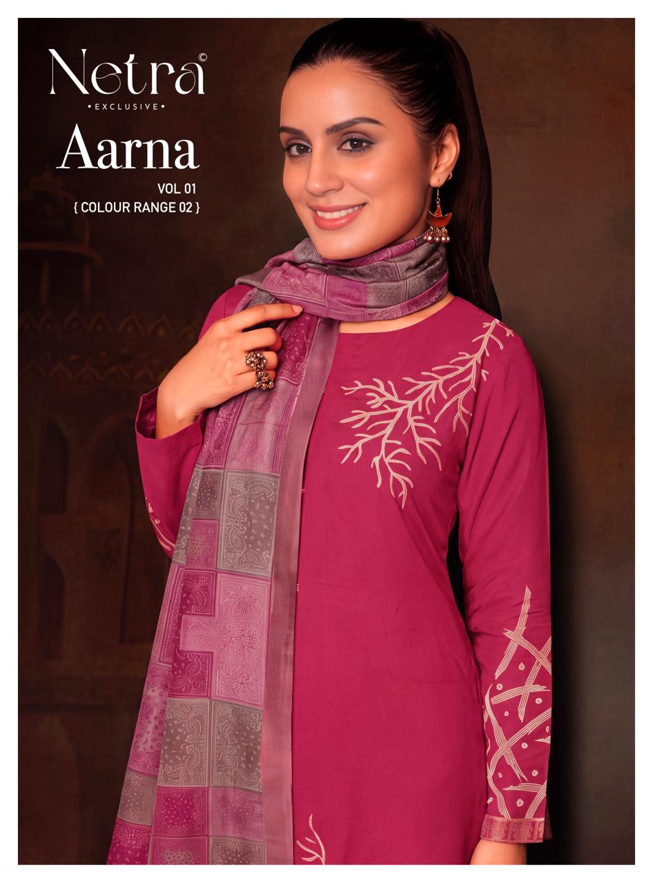 Aarna Vol 1 Colour Range 2 Netra Bemberg Pant Style Suits Manufacturer Gujarat