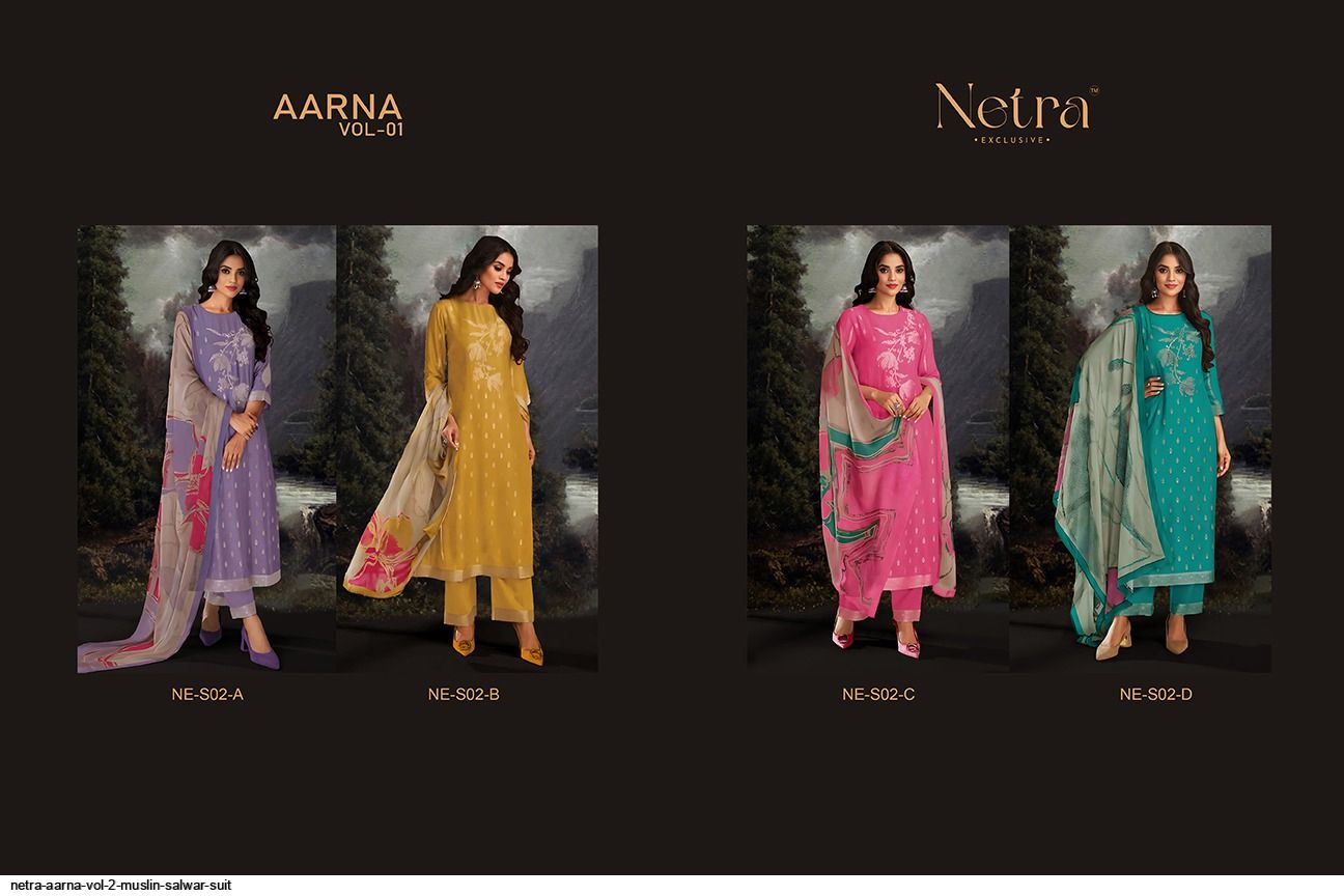 Aarna Vol 2 Netra Muslin Jacquard Pant Style Suits Manufacturer Gujarat