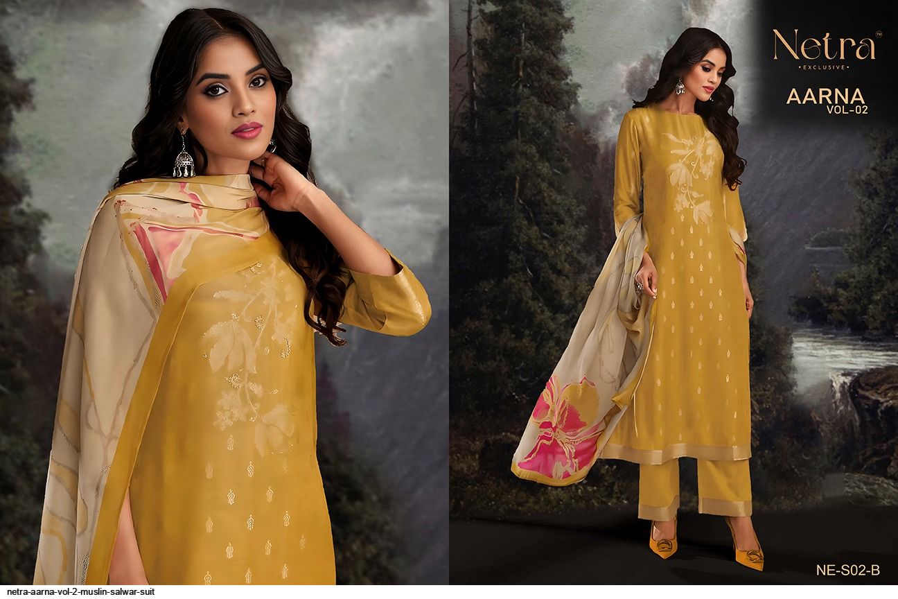Aarna Vol 2 Netra Muslin Jacquard Pant Style Suits Manufacturer Gujarat