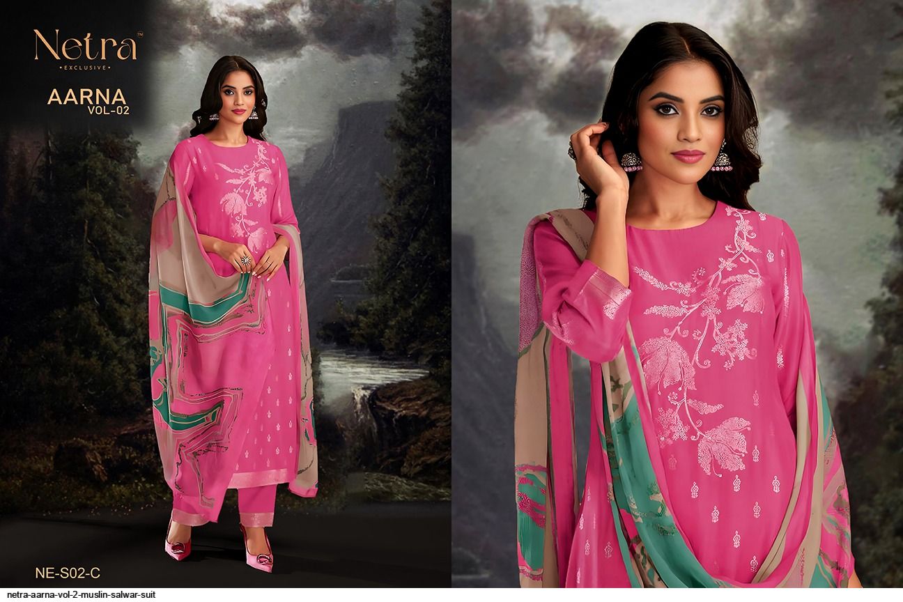 Aarna Vol 2 Netra Muslin Jacquard Pant Style Suits Manufacturer Gujarat