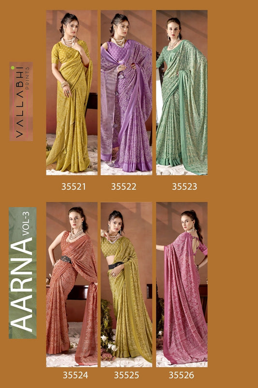 Aarna Vol 3 Vallabhi Prints Moss Sarees Wholesale Price