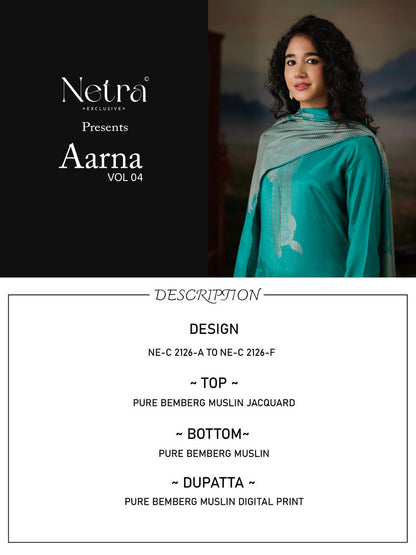 Aarna Vol 4 Netra Bemberg Muslin Pant Style Suits Wholesale