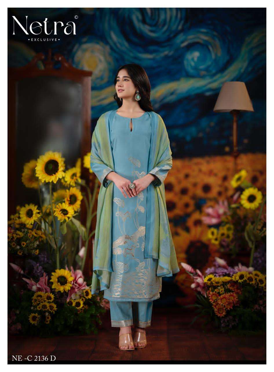 Aarna Vol 5 Netra Bemberg Muslin Pant Style Suits Supplier India