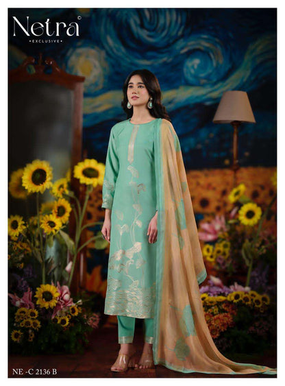 Aarna Vol 5 Netra Bemberg Muslin Pant Style Suits Supplier India