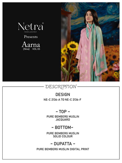 Aarna Vol 5 Netra Bemberg Muslin Pant Style Suits Supplier India