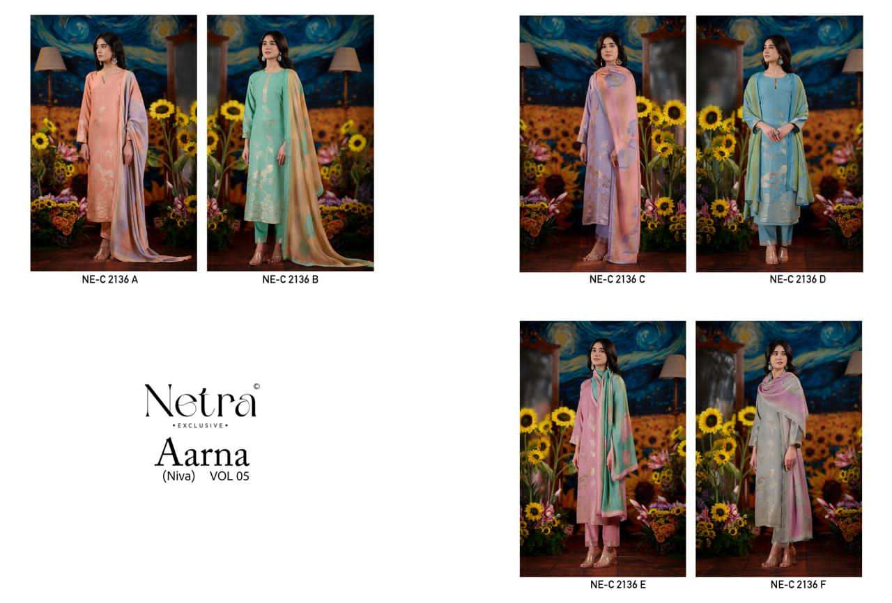 Aarna Vol 5 Netra Bemberg Muslin Pant Style Suits Supplier India