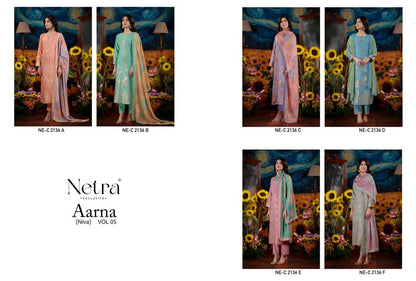 Aarna Vol 5 Netra Bemberg Muslin Pant Style Suits Supplier India