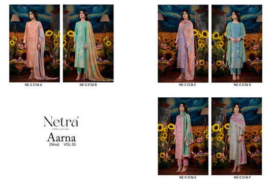 Aarna Vol 5 Netra Bemberg Muslin Pant Style Suits Supplier India