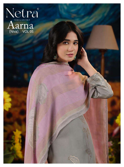 Aarna Vol 5 Netra Bemberg Muslin Pant Style Suits Supplier India