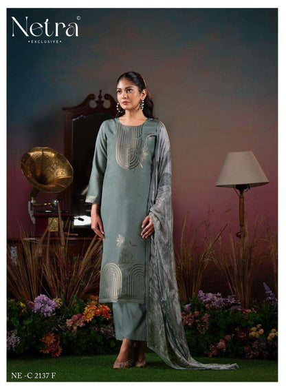 Aarna Vol 6 Netra Bemberg Muslin Pant Style Suits Exporter India