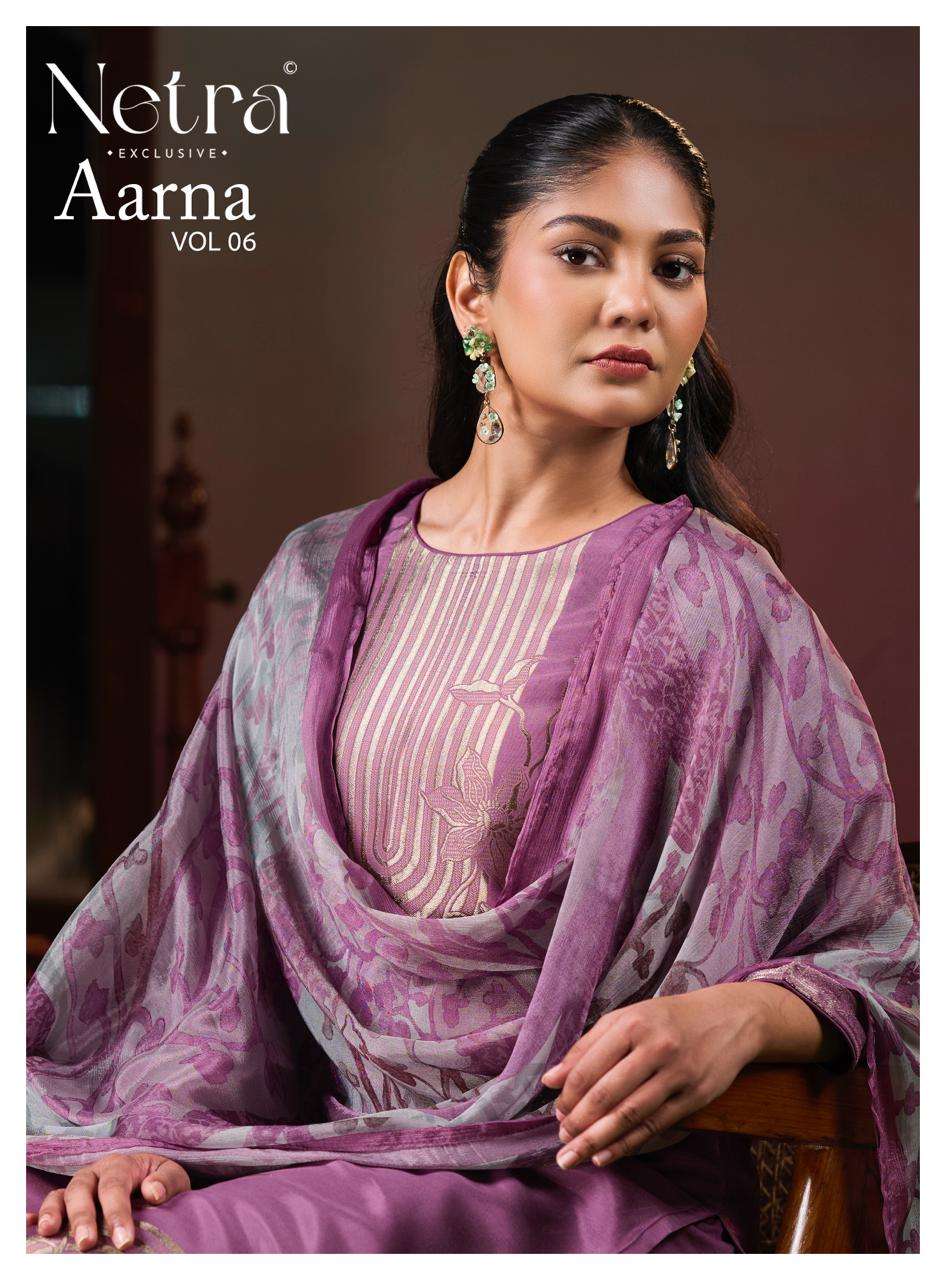 Aarna Vol 6 Netra Bemberg Muslin Pant Style Suits Exporter India