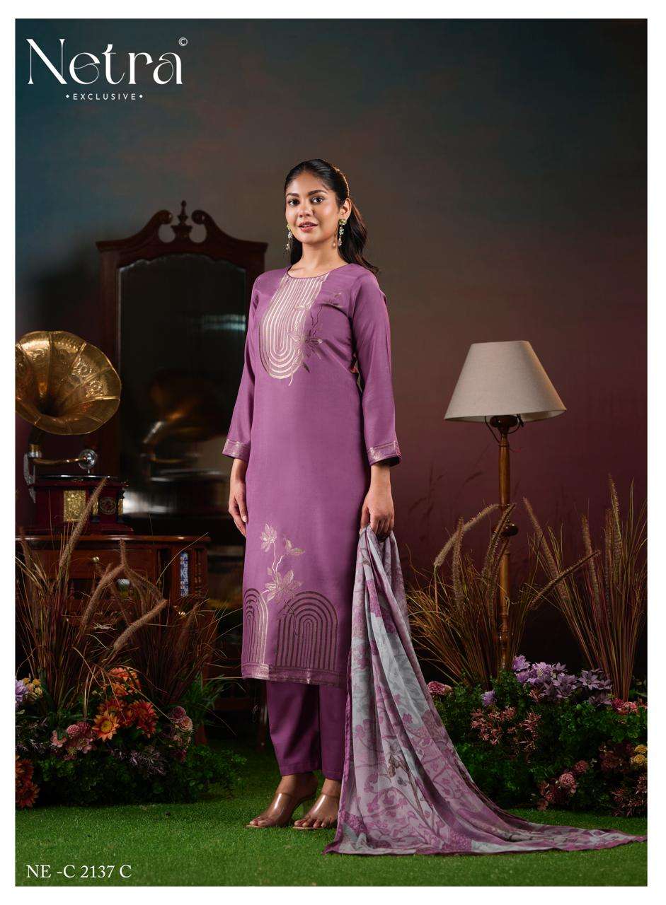 Aarna Vol 6 Netra Bemberg Muslin Pant Style Suits Exporter India