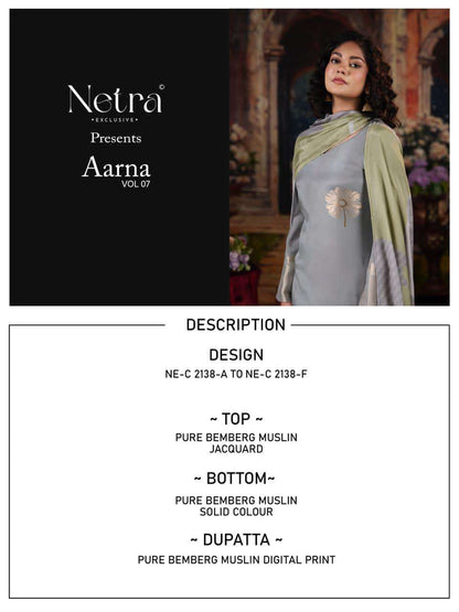 Aarna Vol 7 Netra Bemberg Muslin Pant Style Suits Supplier Gujarat