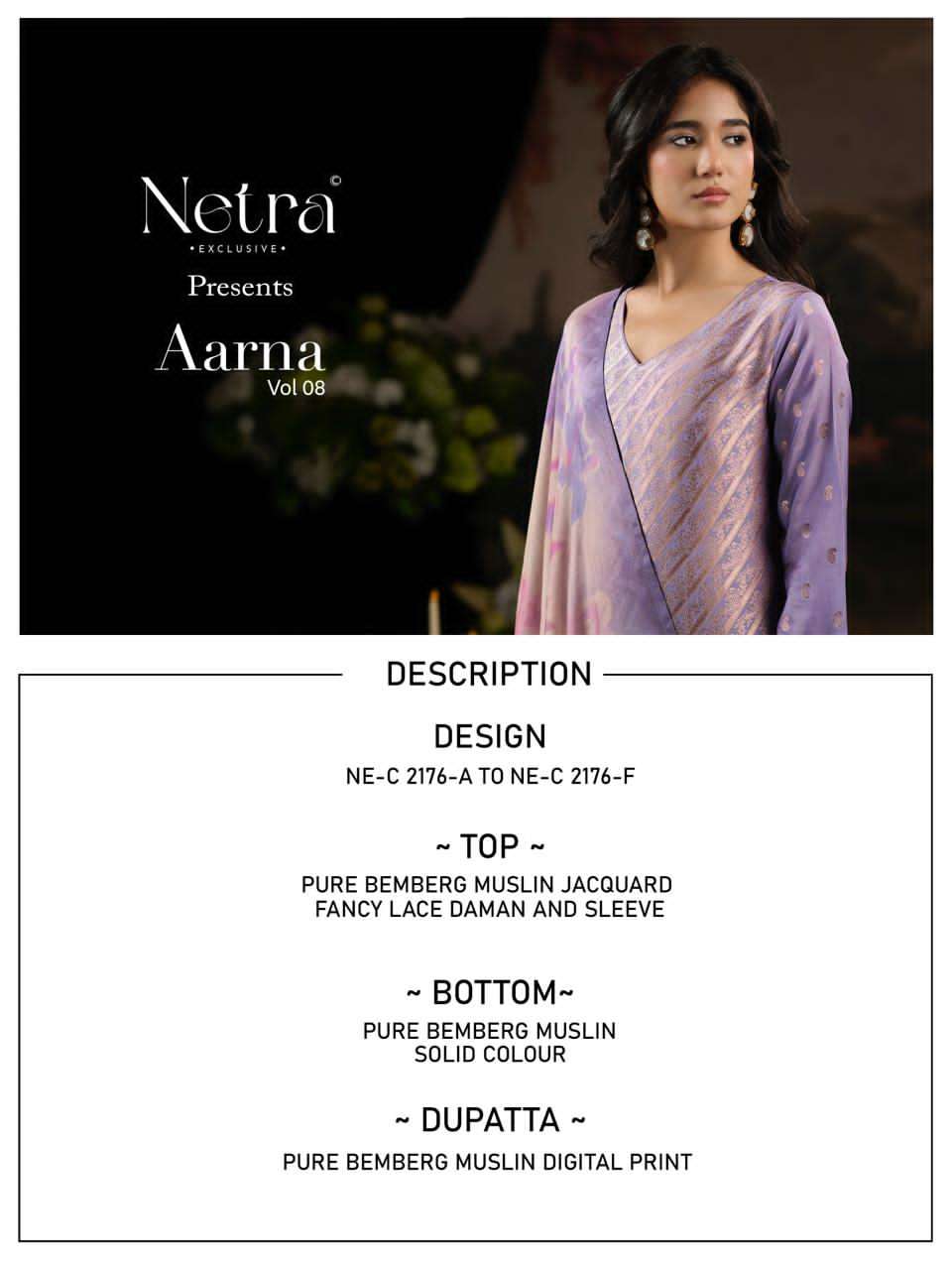Aarna Vol 8 Netra Bemberg Muslin Pant Style Suits Manufacturer Gujarat