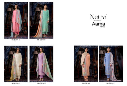 Aarna Vol 9 Netra Bemberg Muslin Pant Style Suits Wholesaler Gujarat