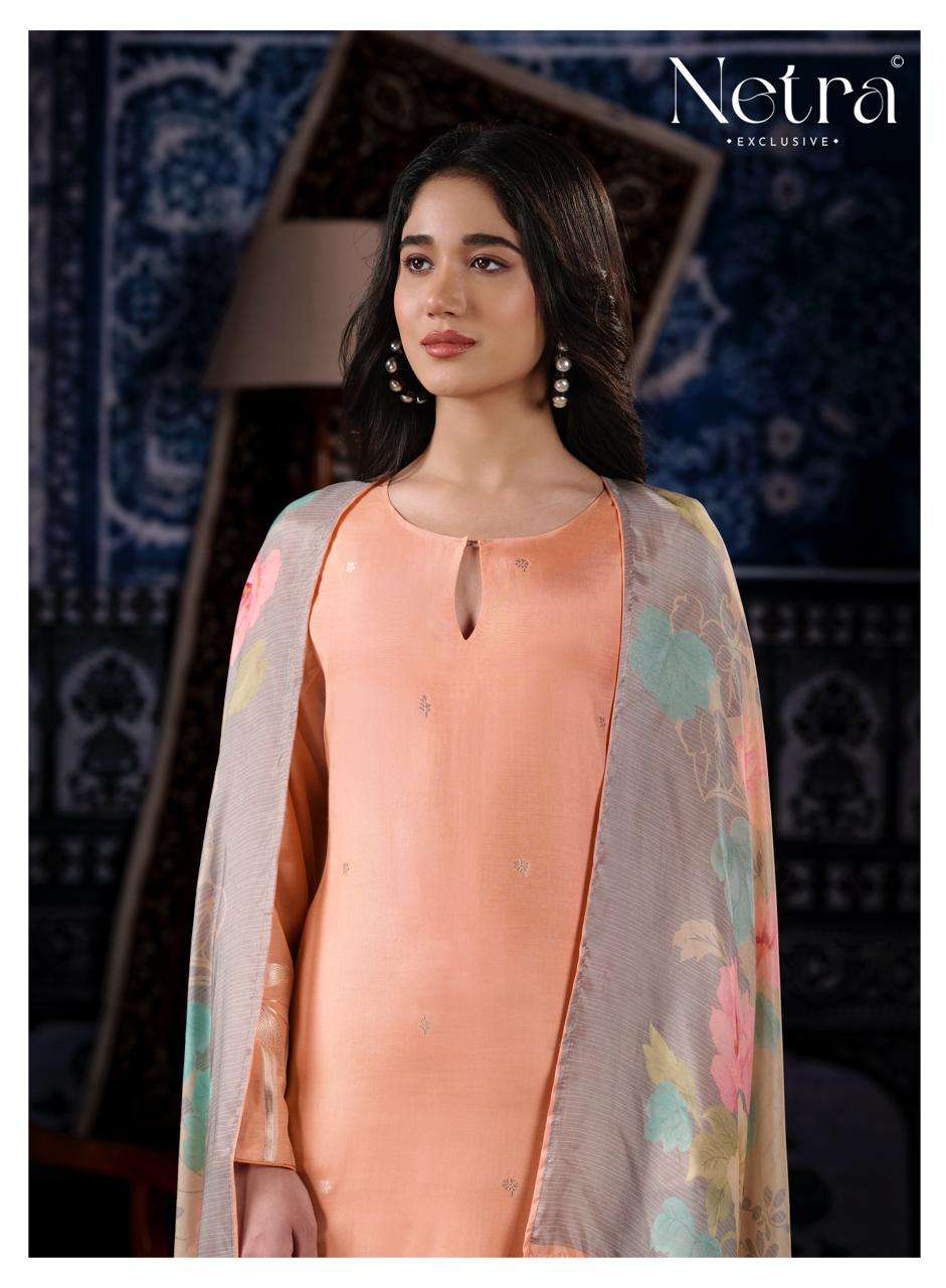 Aarna Vol 9 Netra Bemberg Muslin Pant Style Suits Wholesaler Gujarat