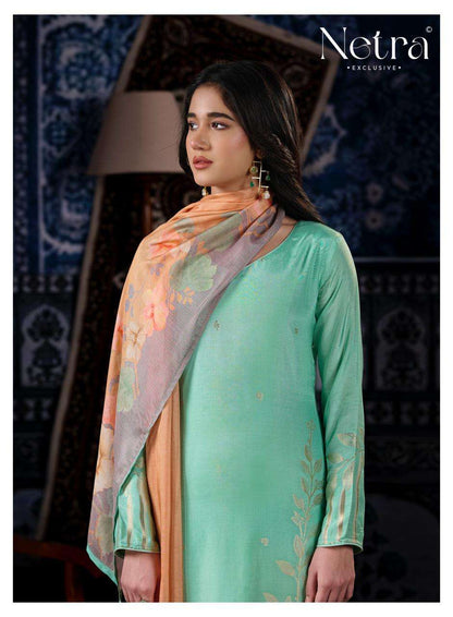Aarna Vol 9 Netra Bemberg Muslin Pant Style Suits Wholesaler Gujarat