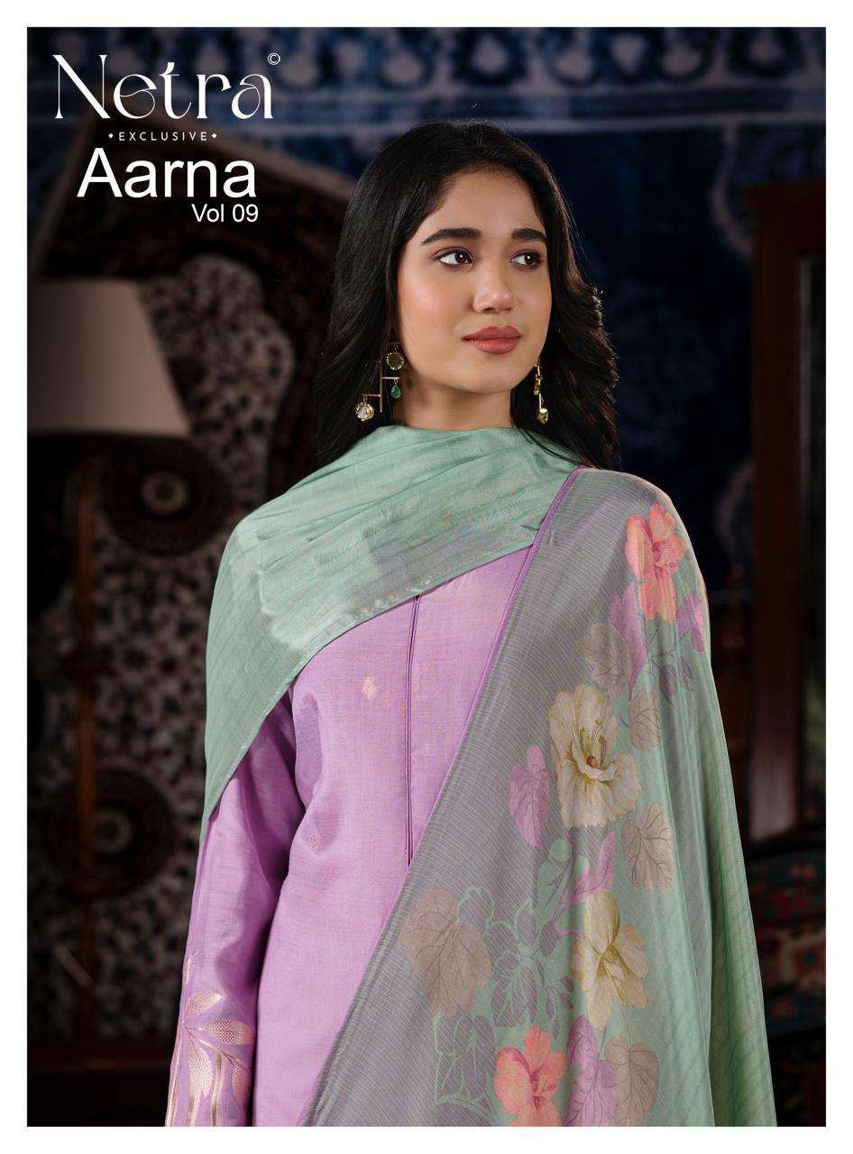 Aarna Vol 9 Netra Bemberg Muslin Pant Style Suits Wholesaler Gujarat