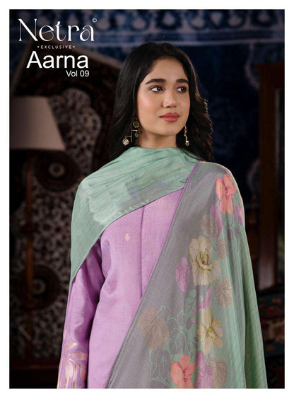 Aarna Vol 9 Netra Bemberg Muslin Pant Style Suits Wholesaler Gujarat