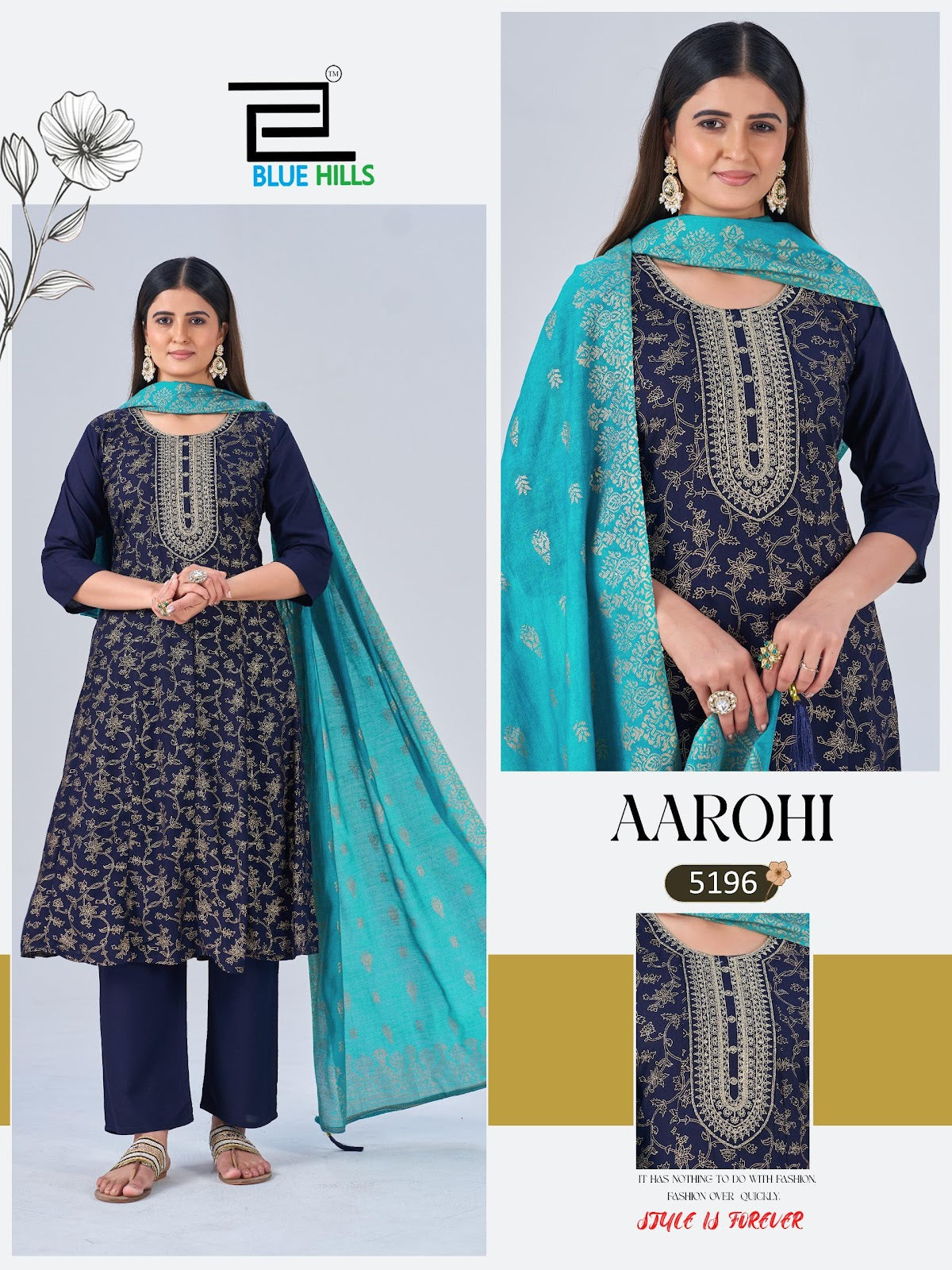 Aarohi Blue Hills Rayon Foil Readymade Anarkali Suits Wholesaler Ahmedabad
