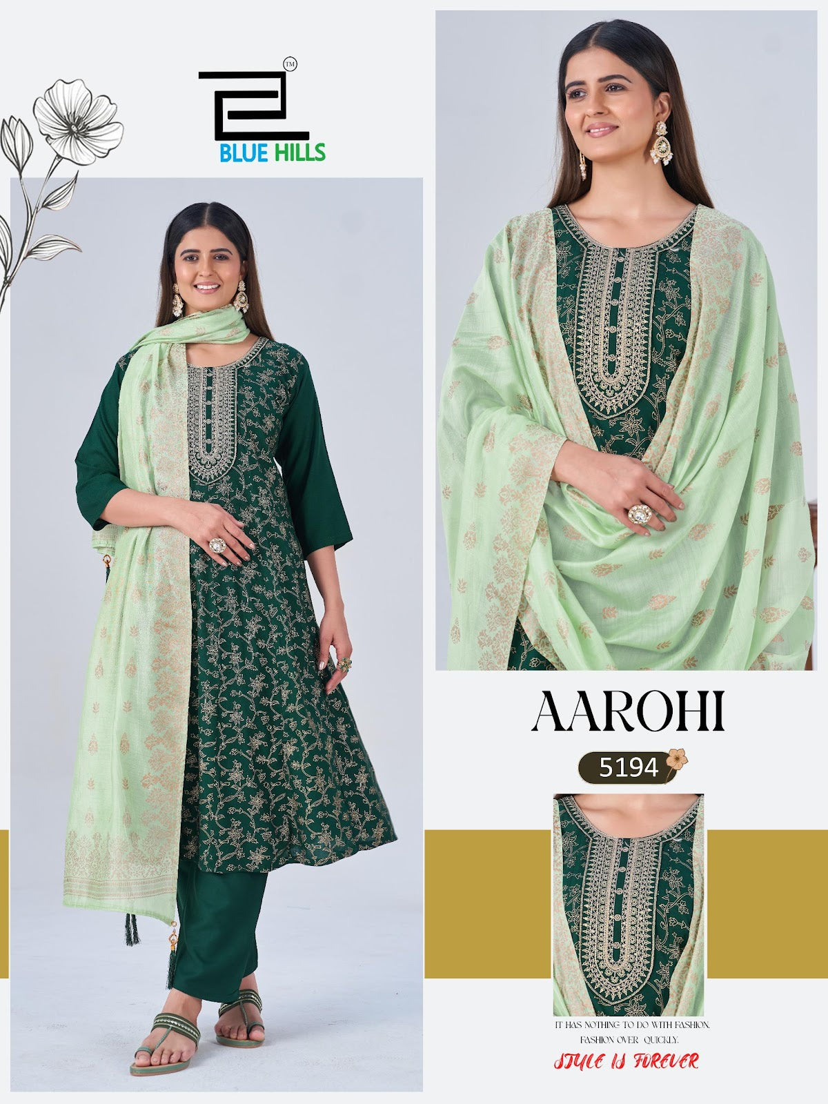Aarohi Blue Hills Rayon Foil Readymade Anarkali Suits Wholesaler Ahmedabad