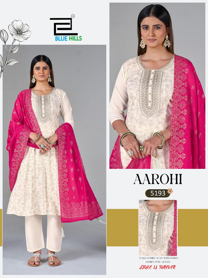 Aarohi Blue Hills Rayon Foil Readymade Anarkali Suits Wholesaler Ahmedabad