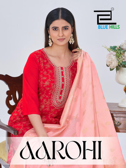 Aarohi Blue Hills Rayon Foil Readymade Anarkali Suits Wholesaler Ahmedabad