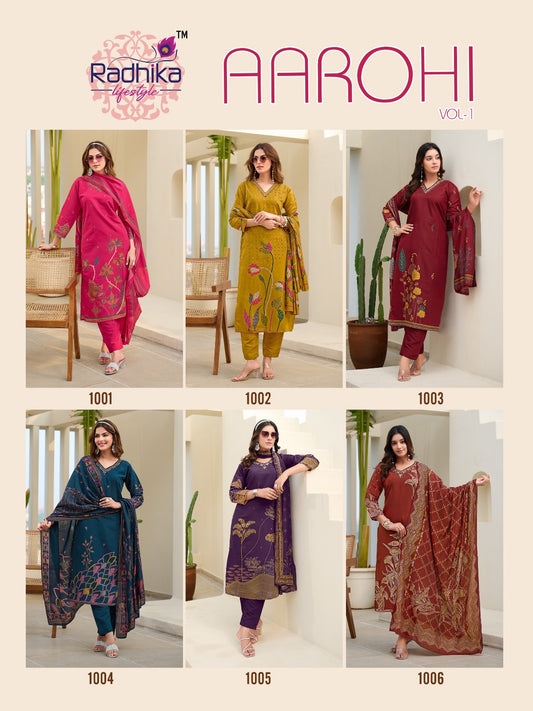 Aarohi Vol 1 Radhika Lifestyle Modal Readymade Pant Style Suits Wholesaler Gujarat