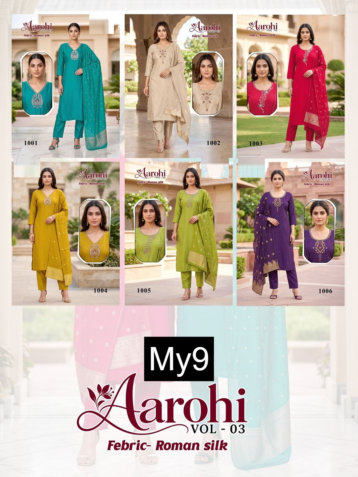 Aarohi Vol 3 My9 Roman Silk Readymade Pant Style Suits Wholesaler India