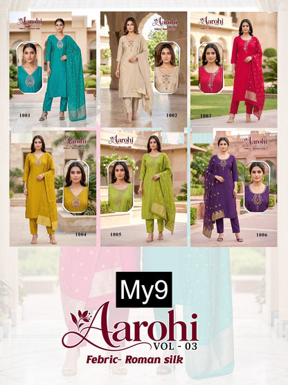 Aarohi Vol 3 My9 Roman Silk Readymade Pant Style Suits Wholesaler India
