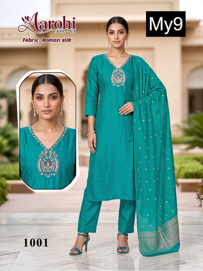 Aarohi Vol 3 My9 Roman Silk Readymade Pant Style Suits Wholesaler India