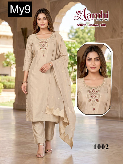 Aarohi Vol 3 My9 Roman Silk Readymade Pant Style Suits Wholesaler India