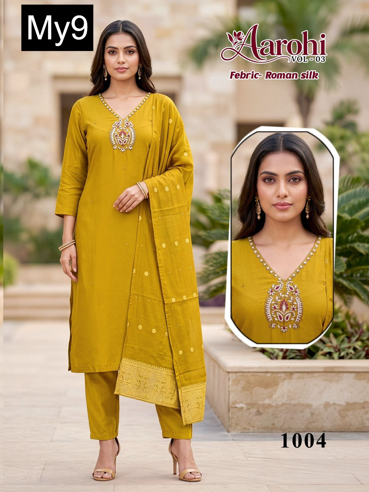 Aarohi Vol 3 My9 Roman Silk Readymade Pant Style Suits Wholesaler India
