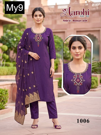 Aarohi Vol 3 My9 Roman Silk Readymade Pant Style Suits Wholesaler India