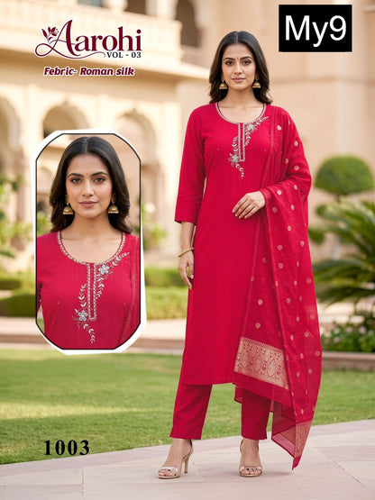 Aarohi Vol 3 My9 Roman Silk Readymade Pant Style Suits Wholesaler India
