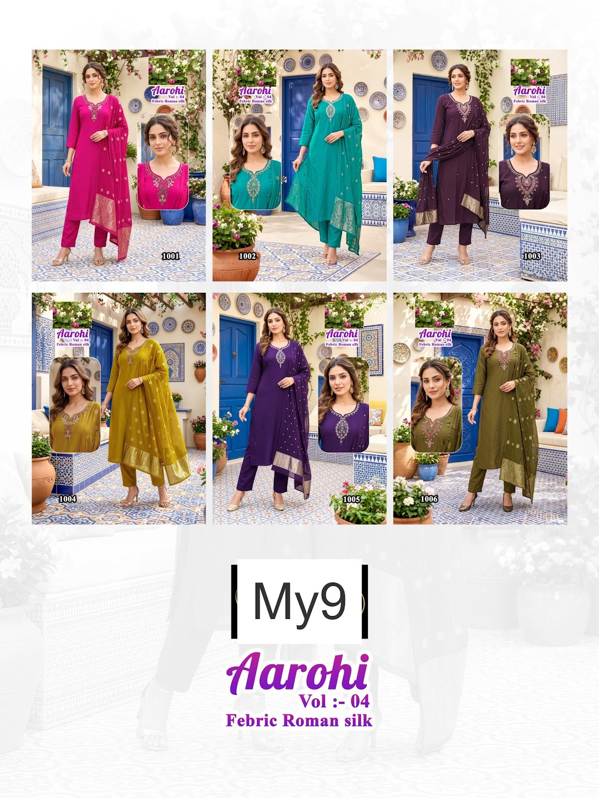 Aarohi Vol 4 My9 Roman Silk Readymade Pant Style Suits Manufacturer India