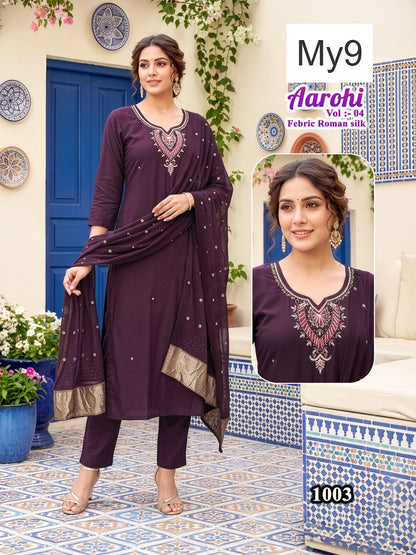 Aarohi Vol 4 My9 Roman Silk Readymade Pant Style Suits Manufacturer India