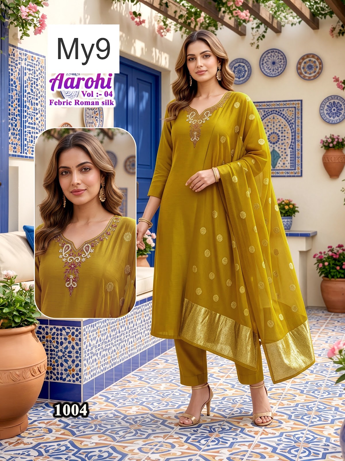 Aarohi Vol 4 My9 Roman Silk Readymade Pant Style Suits Manufacturer India