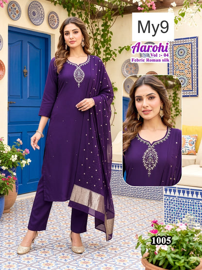 Aarohi Vol 4 My9 Roman Silk Readymade Pant Style Suits Manufacturer India