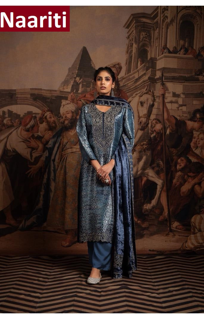 Aaroosh Naariti Silk Jacquard Velvet Suits Exporter India