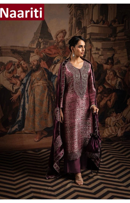 Aaroosh Naariti Silk Jacquard Velvet Suits Exporter India