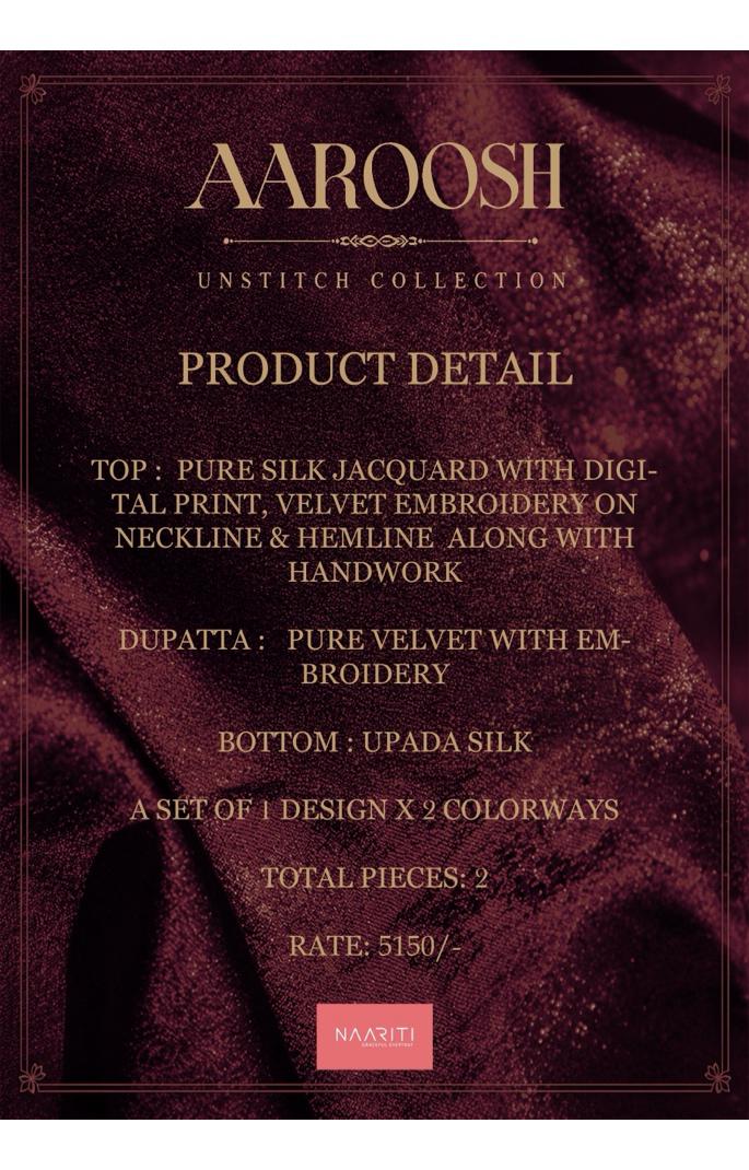 Aaroosh Naariti Silk Jacquard Velvet Suits Exporter India