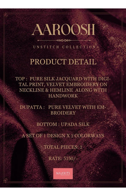 Aaroosh Naariti Silk Jacquard Velvet Suits Exporter India