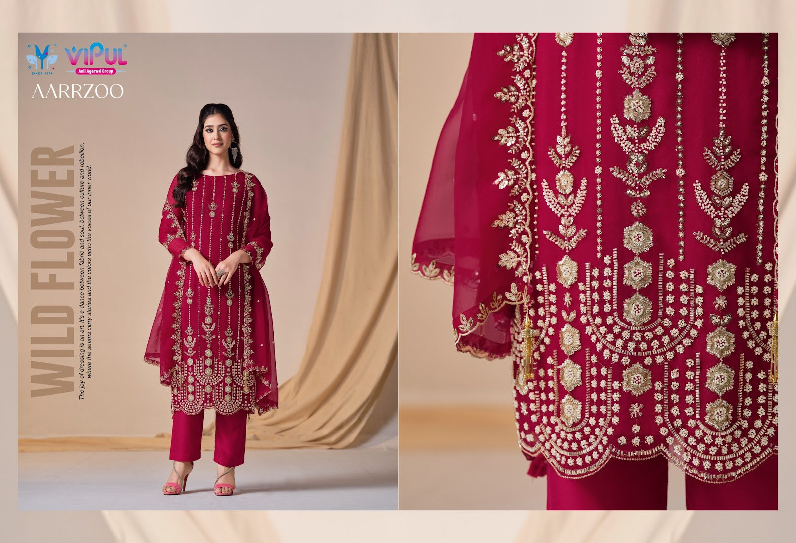 Aarrzoo Vipul Chiffon Pant Style Suits Supplier