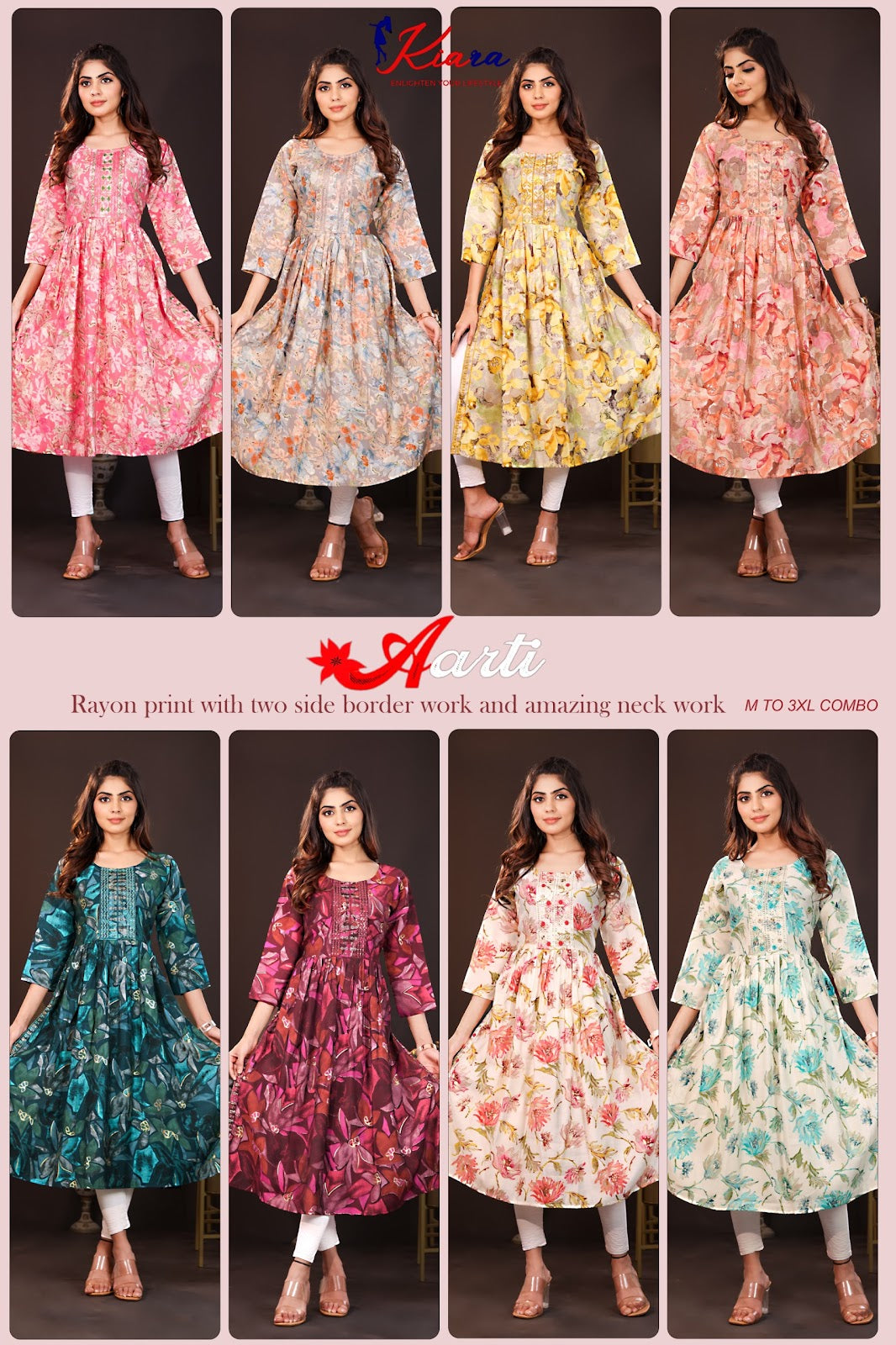 Aarti Kiara Rayon Naira Cut Kurtis Wholesaler Ahmedabad