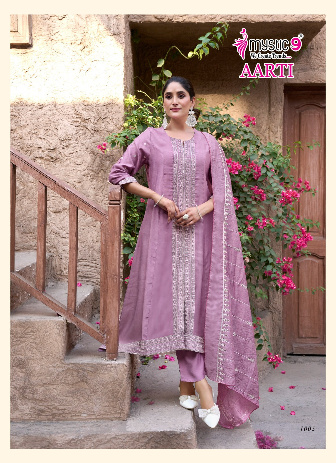 Aarti Vol 1 Mystic 9 Heavy Vertican Readymade Pant Style Suits Supplier Gujarat
