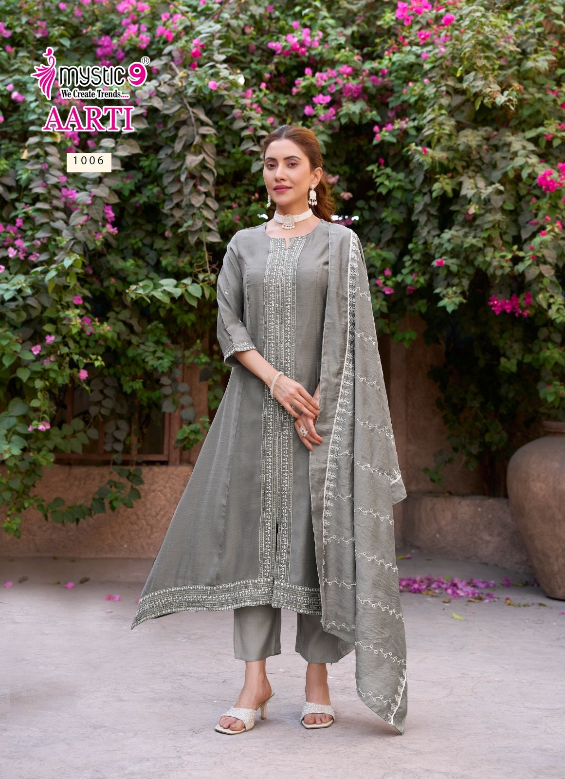 Aarti Vol 1 Mystic 9 Heavy Vertican Readymade Pant Style Suits Supplier Gujarat